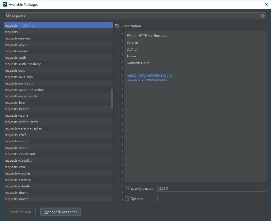 Установка модуля requests в PyCharm изображение с сайта www.andreyolegovich.ru